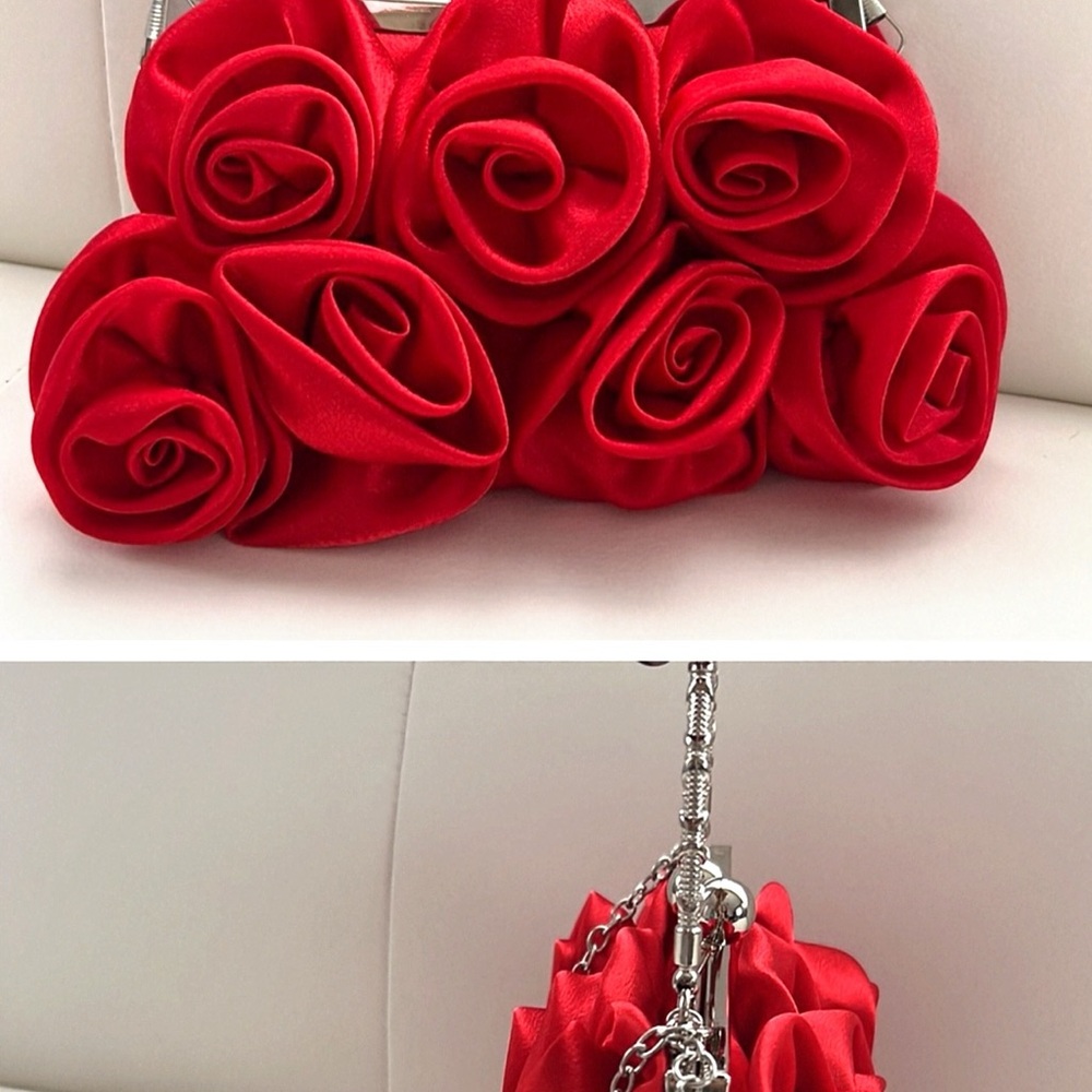 Vintage 1-SILVER/BRONZE & 1-RED rose covered/ with silver hardware.high quality.